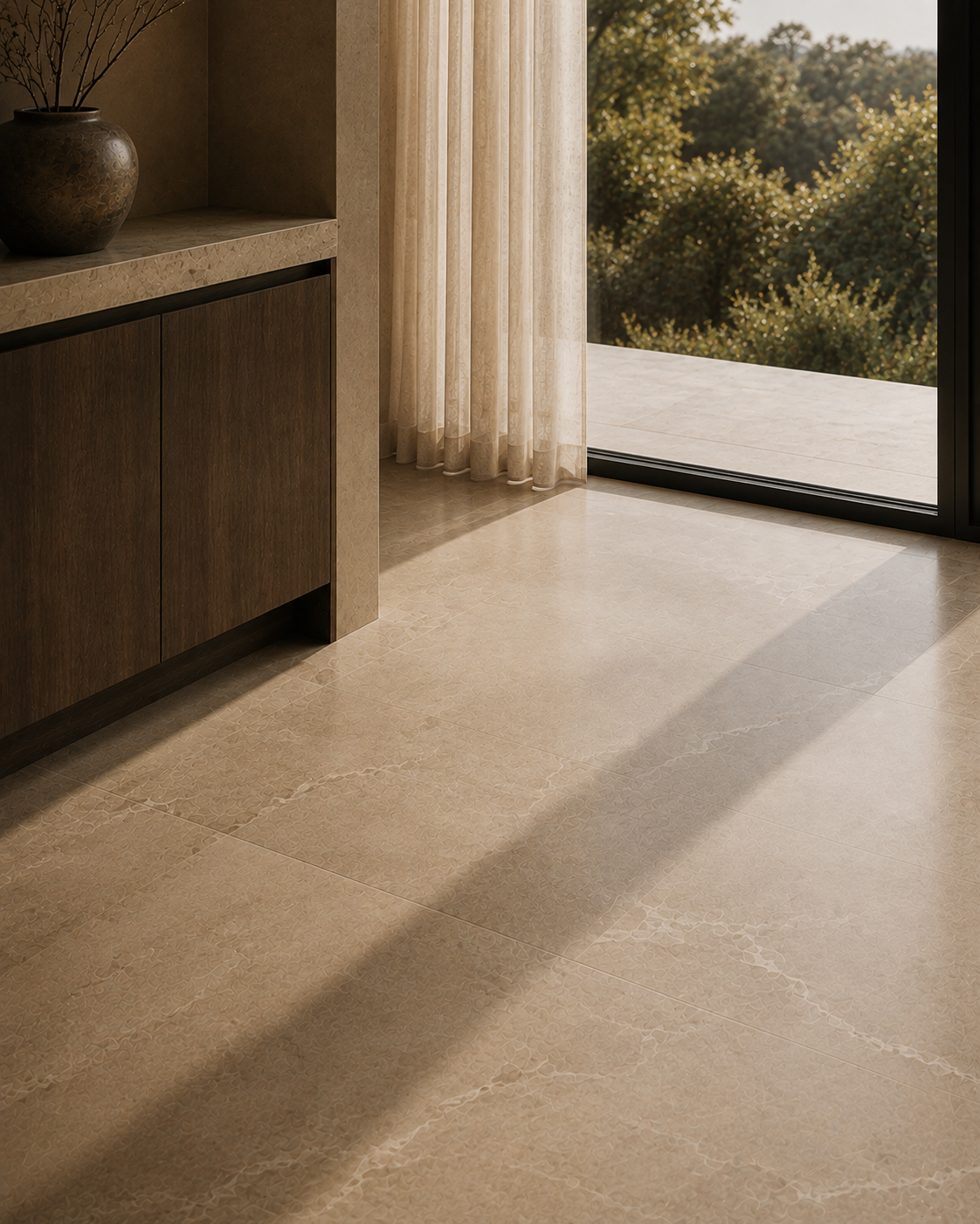 Natural stone flooring with raking light